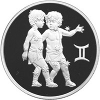 Юбилейная серебряная монета 2 рубля 2003 года из серии «Знаки зодиака» — Близнецы, реверс Фото юбилейная серебряная монета 2 рубля 2003 года из серии «Знаки зодиака» — Близнецы, реверс