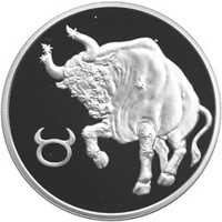 Юбилейная серебряная монета 2 рубля 2003 года из серии «Знаки зодиака» — Телец, реверс Фото юбилейная серебряная монета 2 рубля 2003 года из серии «Знаки зодиака» — Телец, реверс