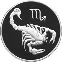 Юбилейная серебряная монета 3 рубля 2003 года из серии «Знаки зодиака» — Скорпион, реверс Фото юбилейная серебряная монета 3 рубля 2003 года из серии «Знаки зодиака» — Скорпион, реверс