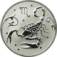 Памятная серебряная монета 2 рубля 2005 года из серии «Знаки зодиака» — Скорпион, реверс Фото памятная серебряная монета 2 рубля 2005 года из серии «Знаки зодиака» — Скорпион, реверс