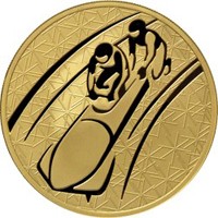 Юбилейная золотая монета 200 рублей 2010 года из серии «Зимние виды спорта» — Бобслей, реверс Фото юбилейная золотая монета 200 рублей 2010 года из серии «Зимние виды спорта» — Бобслей, реверс