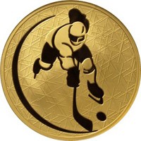 Юбилейная золотая монета 200 рублей 2010 года из серии «Зимние виды спорта» — Хоккей, реверс Фото юбилейная золотая монета 200 рублей 2010 года из серии «Зимние виды спорта» — Хоккей, реверс