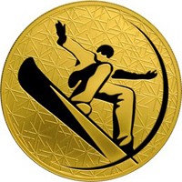 Юбилейная золотая монета 200 рублей 2010 года из серии «Зимние виды спорта» — Сноуборд, реверс Фото юбилейная золотая монета 200 рублей 2010 года из серии «Зимние виды спорта» — Сноуборд, реверс