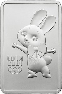 Юбилейная серебряная монета 3 рубля 2013 года из серии «XXII Олимпийские зимние игры и XI Паралимпийские зимние игры 2014 года в Сочи» — Зайка, реверс Фото юбилейная серебряная монета 3 рубля 2013 года из серии «XXII Олимпийские зимние игры и XI Паралимпийские зимние игры 2014 года в Сочи» — Зайка, реверс