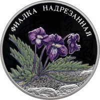 Фото памятная серебряная монета 2 рубля 2022 года из серии «Красная книга» — Фиалка надрезанная, реверс