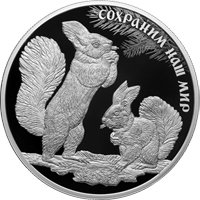 Фото памятная серебряная монета 25 рублей 2023 года из серии «Сохраним наш мир» — Белка обыкновенная, реверс